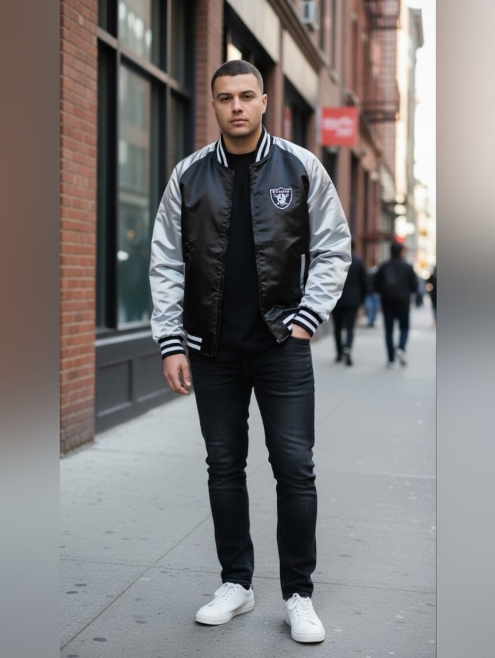 (C-73) SALE! New Raiders NFL Team Apparel Satin Varsity Bomber Jacket